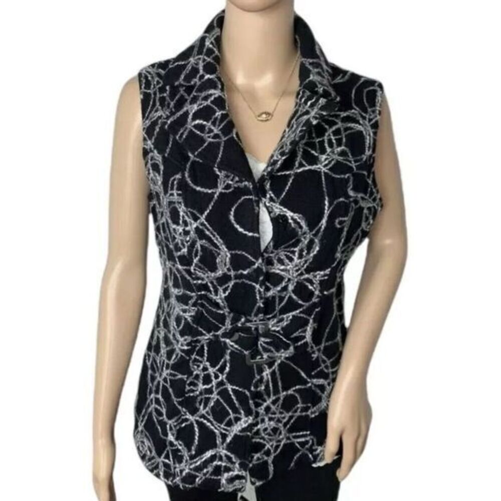 TUMBLEWEED Wool Vest Medium geo 3D textured Black White Top Belted Artsy